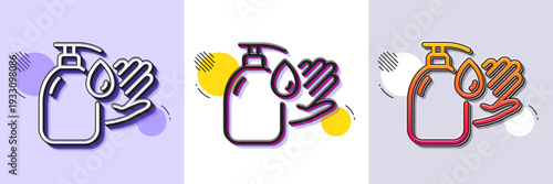 Wash hands line icon. Halftone dotted pattern. Gradient icon with grain shadow. Covid hygiene sign. Washing liquid symbol. Line wash hands icon. Various designs. Vector