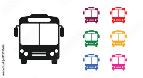 Colorful bus icons including a stark black silhouette