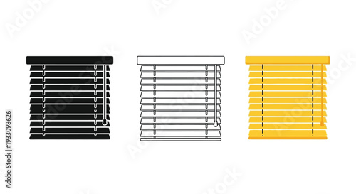 Three variations of wooden blinds presented in different styles silhouette