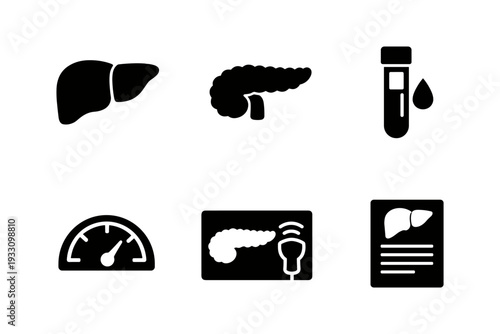 liver pancreas blood test medical diagnostics icon solid black icon set vector illustration