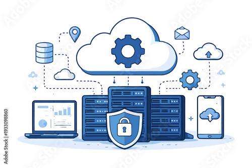 Simple clean cloud generation image vector gradients background computing modern icon tech