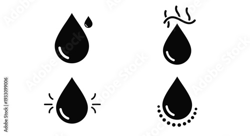 Four black droplets with varying effects a striking silhouette
