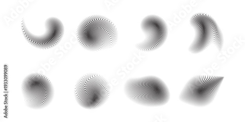 Halftone spray paint stipple brush strokes vector set of dotted texture elements dot pattern effect isolated on transparent background