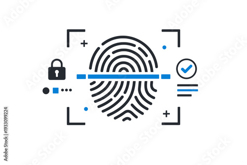 Illustration authentication white tech fingerprint clean background icon flat scan vector