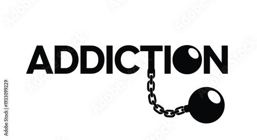 Addiction concept with a chained ball a striking silhouette
