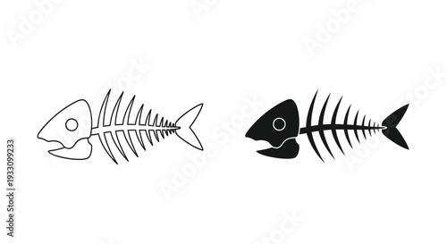 Two fish skeletons one outlined and one solid in stark contrast silhouette