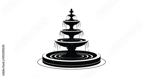 Tiered fountain showcasing gracefully flowing water streams, decorative outdoor landmark concept, symmetrical cascading structure with smooth water motion, high resolution professional illustration
