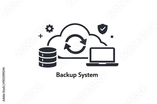 Simple vector backup background icon system cloud generation style image flat minimal