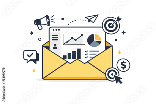 Icon analytics generation image illustration svg no style white envelope clean vector