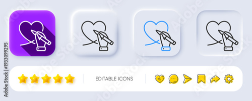Donation organization line icon. Neumorphic, Flat shadow, 3d buttons. Volunteer care sign. Health insurance symbol. Line social care icon. Social media icons. Vector