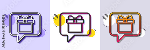 Dreaming of Gift line icon. Halftone dotted pattern. Gradient icon with grain shadow. Present box sign. Birthday Shopping symbol. Package in Gift Wrap. Line wish list icon. Various designs. Vector