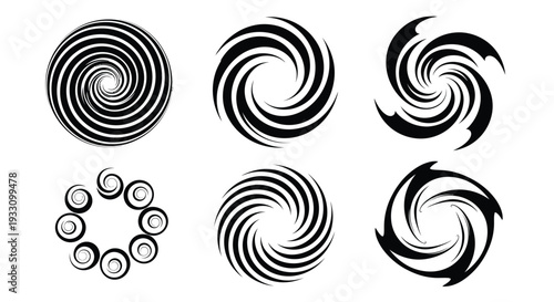 Abstract spiral designs in black and white a striking silhouette