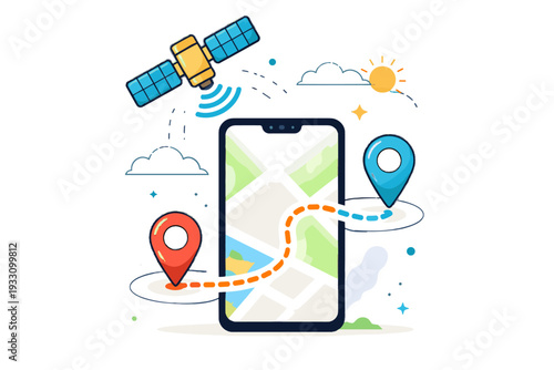 Style numbers gps isolated path vector navigation icon illustration tracking no