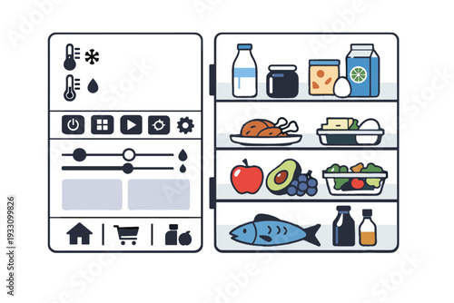 Smart fridge vector clean modern no numbers interface isolated flat text illustration