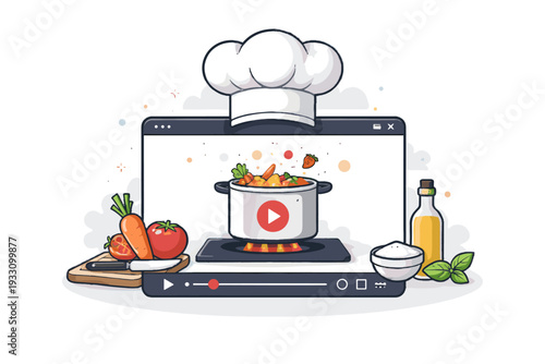 Icon image video illustration cooking style flat chef labels simple generation vector