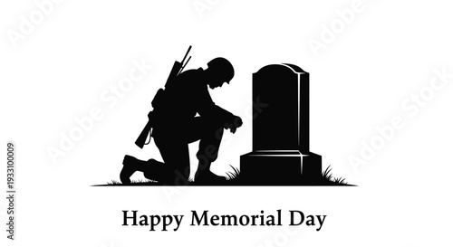 Soldier kneels at a gravestone in remembrance a poignant silhouette