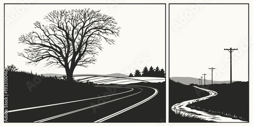 A solitary tree stands tall in a vast, open field under a clear blue sky Vector