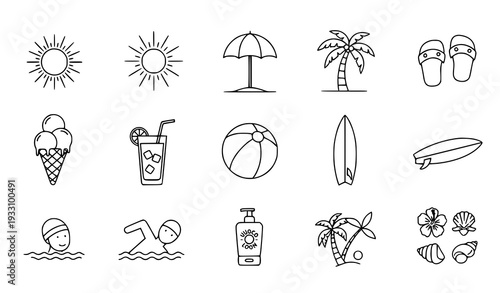 Summer Vacation and Beach Linear Icon Pack