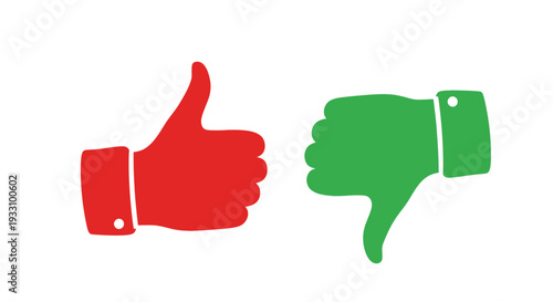 Red and green thumbs up and down signs flat design silhouette