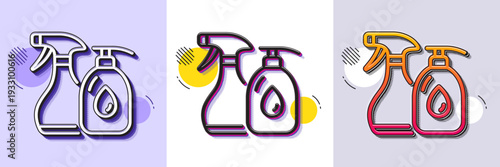 Cleaning liquids line icon. Halftone dotted pattern. Gradient icon with grain shadow. Antiseptic spray sign. Washing symbol. Line cleaning liquids icon. Various designs. Vector