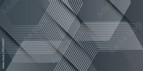 Dark abstract background with modern glowing hexagon lines decoration and overlapping geometric shapes. Future technology vector design. VOL. 4