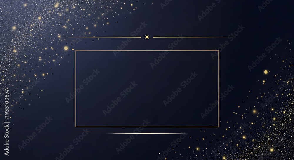 Obraz premium Elegant Dark Blue Background with Golden Glitter and Frame.