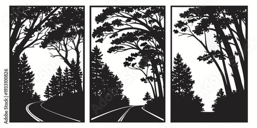 Three distinct black and white photographs of people in various poses and settings. Vector