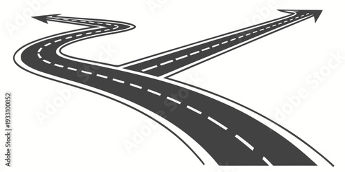 A winding road with multiple turns and curves extending into the distance Vector