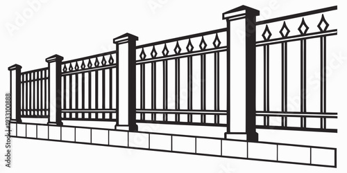 A detailed illustration of a decorative wrought iron fence with intricate designs Vector