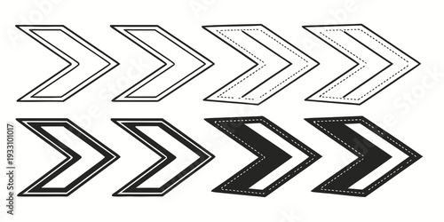 A set of black and grey arrows pointing in the same direction. Vector