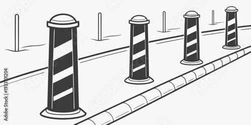 A series of striped poles along a road with arrows indicating directions Vector