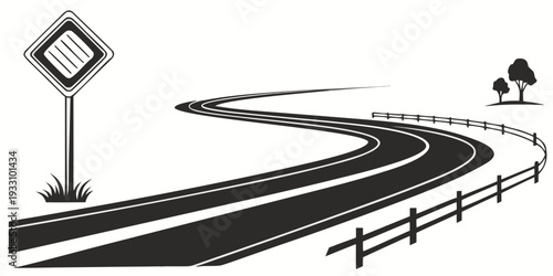 A winding road sign indicating a sharp right turn ahead with a pedestrian crossing nearby Vector