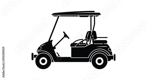 Black silhouette of a golf cart side view with visible seats and steering wheel