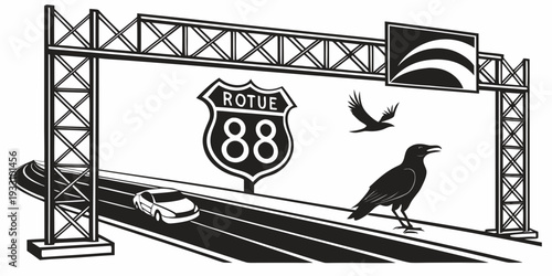 A whimsical illustration of a bird perched on a sign with a playful message. Vector