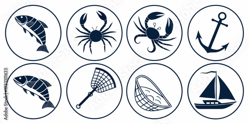 A collection of various nautical and maritime symbols and icons. Vector