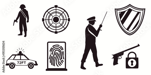 A collection of icons representing law enforcement and security services Vector