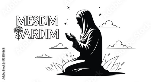 A muslim couple and child depicted in a simple line art illustration