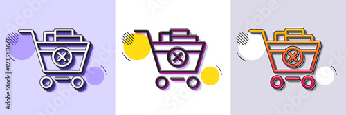 Remove Shopping cart line icon. Halftone dotted pattern. Gradient icon with grain shadow. Online buying sign. Supermarket basket symbol. Line remove purchase icon. Various designs. Vector