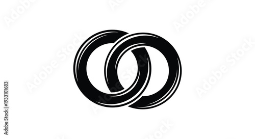 Interlocking black rings create a minimalist symbolic design on a white background