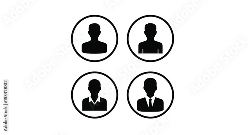 Four circular icons depicting people in a minimalist silhouette