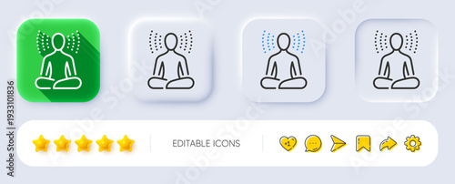 Yoga line icon. Neumorphic, Flat shadow, 3d buttons. Meditation pose sign. Relax body and mind symbol. Line yoga icon. Social media icons. Vector
