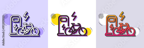 Electric bike line icon. Halftone dotted pattern. Gradient icon with grain shadow. Motorized bicycle transport sign. Charge ebike symbol. Line electric bike icon. Various designs. Vector