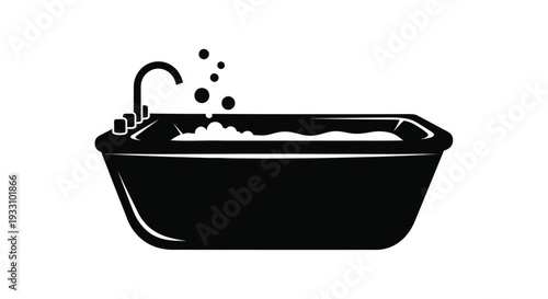 Black and white bathtub with running water a striking silhouette