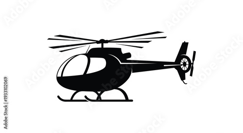 Black silhouette of a helicopter against a plain white background