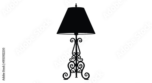 A black silhouette of an ornate table lamp with a flared lampshade