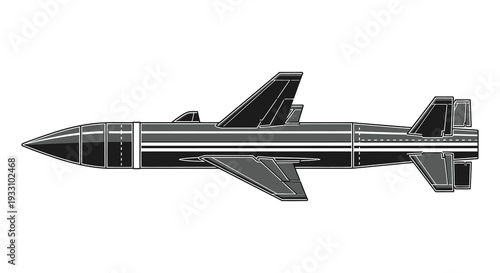 Stylized illustration of a black and gray air to air missile in profile view