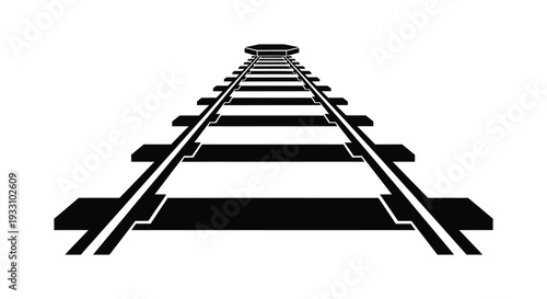 Black and white illustration of converging railroad tracks receding into the distance