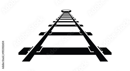 A black and white illustration of converging railroad tracks receding into the distance