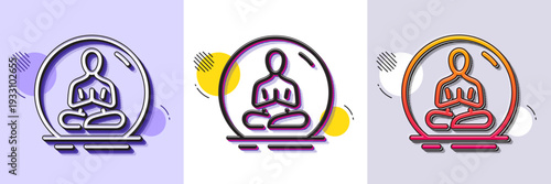 Yoga line icon. Halftone dotted pattern. Gradient icon with grain shadow. Meditation pose sign. Relax body and mind symbol. Line yoga icon. Various designs. Vector