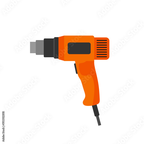 heat gun flat deign vector illustration isolated on white background. electric hot gun power tool electric hot air device for repair, crafting, and industrial maintenance applications